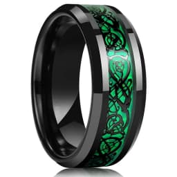 Fashion 8mm Red Groove Beveled Edge Black Tungsten Wedding Rings For Men Cool Black Celtic Dragon Inlay Red Carbon Fiber Ring