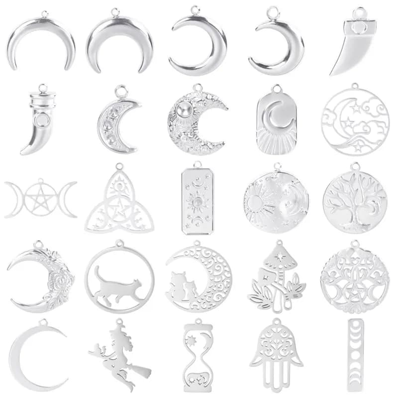 Luna Moon 100% Stainless Steel Charms For Jewelry Making Supplies Curved Month Pendant Silver Color Fashion Charms In Bulk Gifts