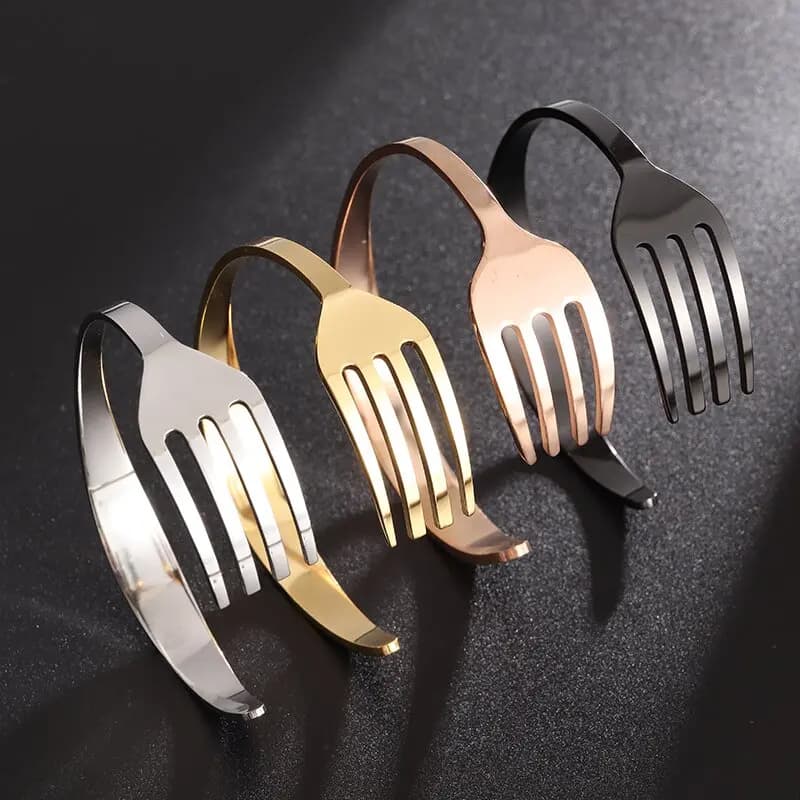 Fashion Design Stainless Steel Curved Tableware Fork Open Bracelet Men and Women Personality Charm Hip Hop Casual Jewelry Gift