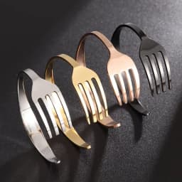Fashion Design Stainless Steel Curved Tableware Fork Open Bracelet Men and Women Personality Charm Hip Hop Casual Jewelry Gift