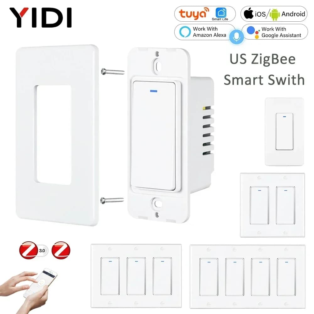 US AU ZigBee 3.0 Tuya Smart Life Wireless Push Button Switch Wall Voice Remote Control Two With Neutral USA 1 2 3 4 Gang