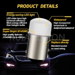 RUIANDSION P21W 1156 BA15S LED P21/5W BAY15D 1157 LED Bulb 12V Tail Brake Light Reverse Lamp Turn Signal Light Frosted Cover