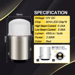 RUIANDSION P21W 1156 BA15S LED P21/5W BAY15D 1157 LED Bulb 12V Tail Brake Light Reverse Lamp Turn Signal Light Frosted Cover
