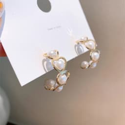 Korean Style Contracted Heart Pearl Earrings For Women Sweet Flower Zircon Geometric Pendant Earring Girl Party Jewelry Gift