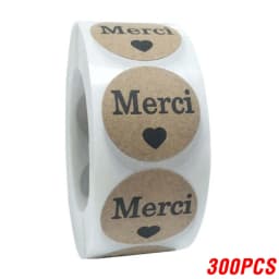 100-500pcs Kraft Merci Stickers French Thank You Stickers Gift Package Envelope Seal Label Stationery Stickers