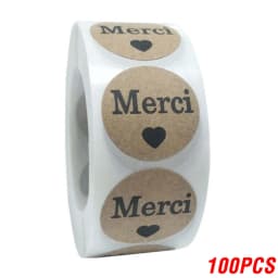 100-500pcs Kraft Merci Stickers French Thank You Stickers Gift Package Envelope Seal Label Stationery Stickers