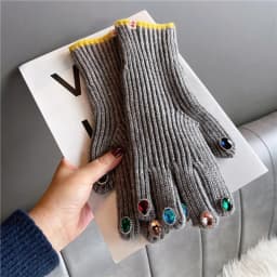 Women Winter Warm Knitted Full Finger Gloves Solid Wool Luxury Rhinestone Girl Fashion Touch Screen Mittens Female Drving