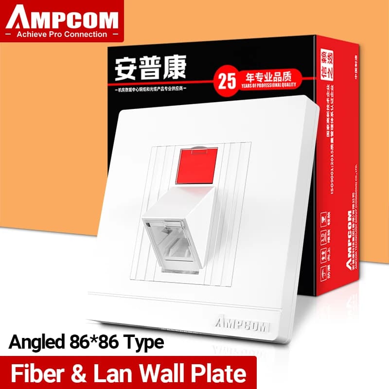 AMPCOM Fiber Optic Angled Wall Plate LC SC FC ST Simplex Duplex FTTH Fiber Coupler Adapter Keystone Faceplate 86*86 Type