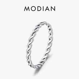 Modian Simple 925 Sterling Silver Texture Twisted Thin Stackable Small Finger Ring For Women Vintage Classic Fine Jewelry Gifts