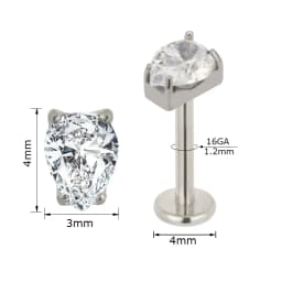 ASTM F136 Titanium EAR PIERC Pear Shape CZ Paved Top Ear Studs Labret Lip Stud Cartilage helix EARRING Body Piercing Jewelry