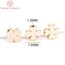 (6729) 20PCS 7.5MM 24K Gold Color Plated Brass Four-leaf Clover Beads Bracelet Beads High Quality Diy Jewelry Accessories