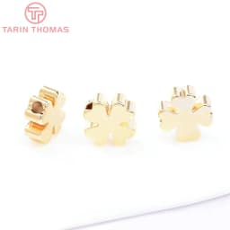 (6729) 20PCS 7.5MM 24K Gold Color Plated Brass Four-leaf Clover Beads Bracelet Beads High Quality Diy Jewelry Accessories
