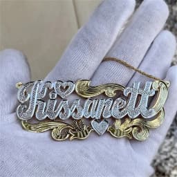 Zciti Custom Name Necklace 18K Gold Two Tone Gold Personalized Jewelry Stainless Steel Necklaces Double Plate 3D Nameplate Gift