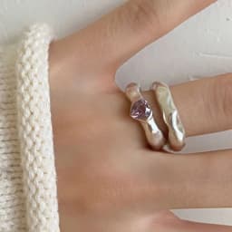 Foxanry Minimalist Silver Color Engagement Rings for Women New Trendy Elegant Pink Zircons LOVE Heart Wedding Party Jewelry Gift