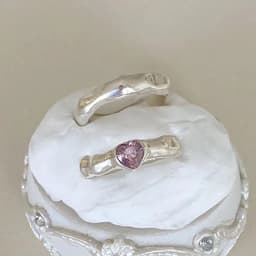 Foxanry Minimalist Silver Color Engagement Rings for Women New Trendy Elegant Pink Zircons LOVE Heart Wedding Party Jewelry Gift