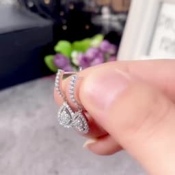 Huitan Silver Color Pear Shaped Drop Earrings for Women Full Paved White Cubic Zirconia Delicate Lady Earrings Statement Jewelry