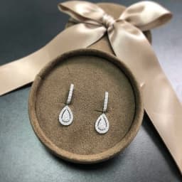 Huitan Silver Color Pear Shaped Drop Earrings for Women Full Paved White Cubic Zirconia Delicate Lady Earrings Statement Jewelry