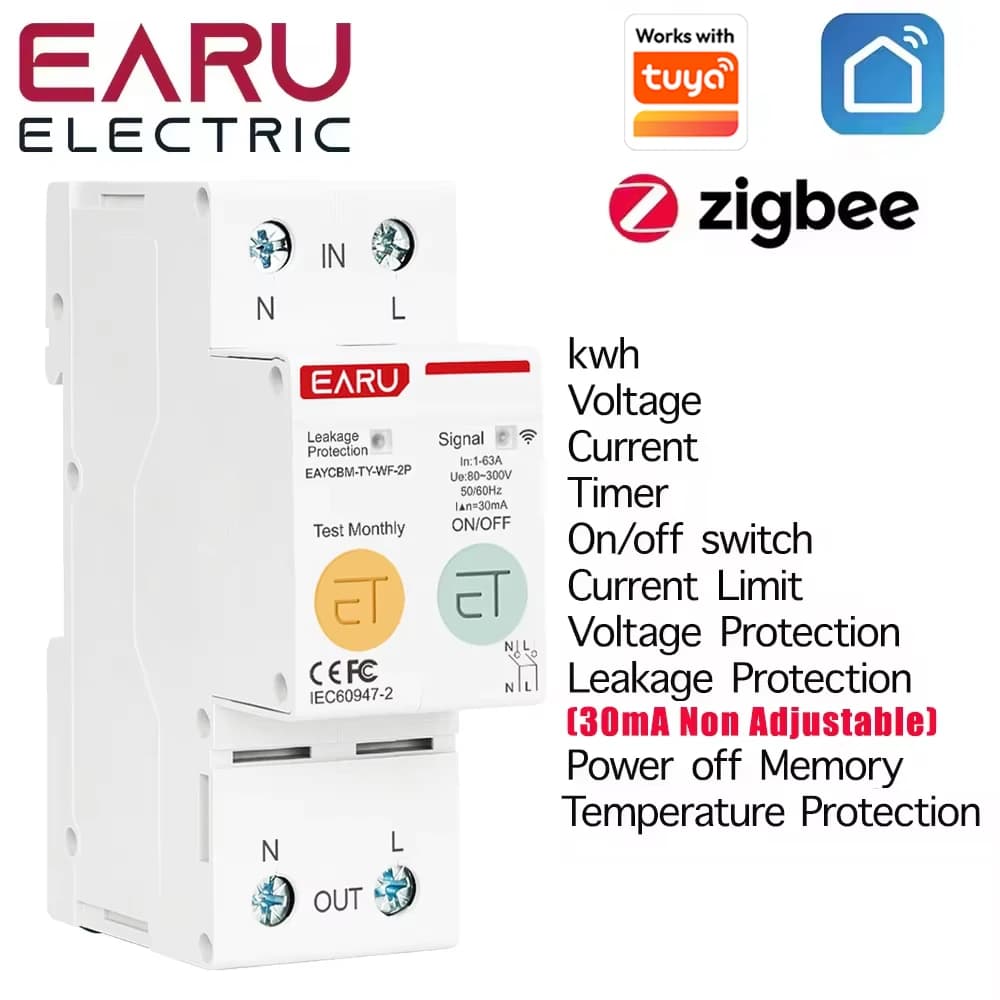 2P TUYA APP Zigbee WIFI Smart Energy Power Consumption KWh Meter Circuit Breaker Time Relay Switch Leakage Voltage Protection