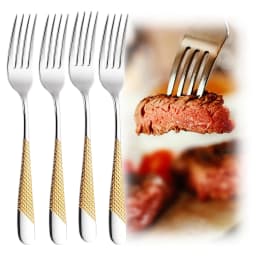 7.95“ Food Grade Stainless Steel 304 Gold Plated Dinner Forks Set Dishwasher Safe Salad Fork Table Fork Set With Hammered Handl