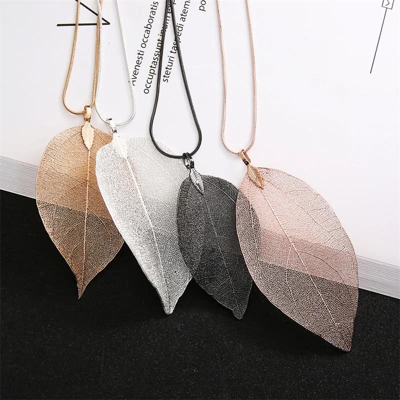 Silver Color Simple Punk Leaves p\Pendant Long Style Necklace For Women Girl Trendy Fashion Exquisite Jewelry Accessories Gifts