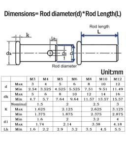 M3 M4 M5 M6 M8 M10 304Stainless Steel 304 Shaft Flat Head Pins with Hole Positioning Cylindrical Clevis Bolt328