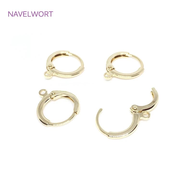 Brass Metal French Hoop Earring Clasps Fittings 14K Gold Plated Ear Setting Base Finding Women Fashion Jewellery Making Supplies