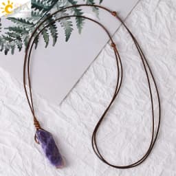 CSJA Healing Crystals Necklaces Irregular Natural Stone Slice Pendant Necklace Pink Quartz Labradorite Tiger Eye Jewelry H090