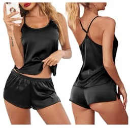 Women's Sleepwear Sexy Lace Satin Pajama Sets Nightwear Sleeveless Tops+Shorts 2 Pcs Sets Pyjama Sets For Women Pijama