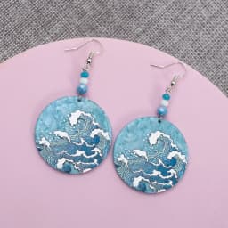 Fashion Beach Vacation Style Geometric Round Blue Waves Acrylic Earrings For Women Elegant Casual Charming Ladies Party Jewelry