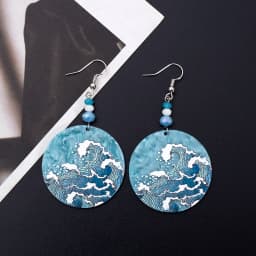 Fashion Beach Vacation Style Geometric Round Blue Waves Acrylic Earrings For Women Elegant Casual Charming Ladies Party Jewelry