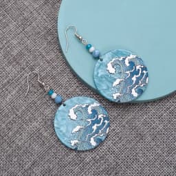 Fashion Beach Vacation Style Geometric Round Blue Waves Acrylic Earrings For Women Elegant Casual Charming Ladies Party Jewelry