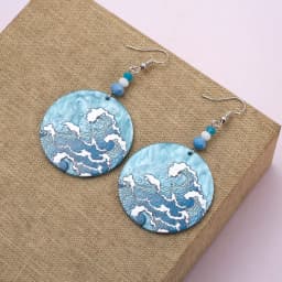 Fashion Beach Vacation Style Geometric Round Blue Waves Acrylic Earrings For Women Elegant Casual Charming Ladies Party Jewelry
