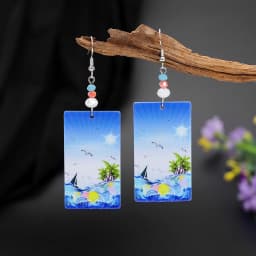Fashion Beach Vacation Style Geometric Round Blue Waves Acrylic Earrings For Women Elegant Casual Charming Ladies Party Jewelry