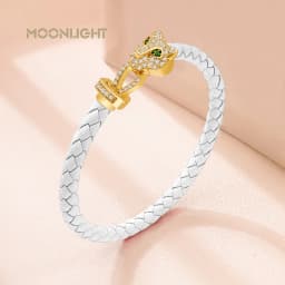 MOONLIGHT Classic Design Exquisite Cheetah Zircon Bracelet for Women Braided Leather Bracelet Quality Banquet Couples Gift