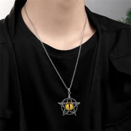 Punk Devil's Eye Pendant Necklace For Men And Women Round Pentagram Shape Non Adjustable Metal Collar Jewelry Accessories Gifts