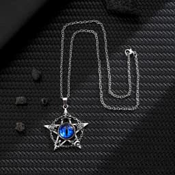 Punk Devil's Eye Pendant Necklace For Men And Women Round Pentagram Shape Non Adjustable Metal Collar Jewelry Accessories Gifts