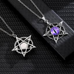 Punk Devil's Eye Pendant Necklace For Men And Women Round Pentagram Shape Non Adjustable Metal Collar Jewelry Accessories Gifts