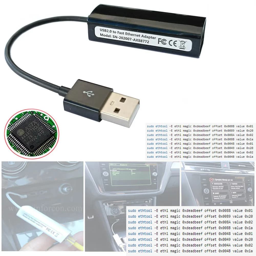 USB to Ethernet for DLink DUB E100 Converter for Volkswagen VW Tiguan Passat Golfmk7 MIB2 Hacking Upgrade Cable