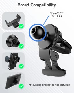 Untoom 17mm Ball Head Base for Car Phone Holder Universal Car Air Vent Mobile Phone Stand GPS Bracket Car Air Outlet Clip Mount