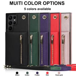 Zipper Wallet CrossBody Lanyard Case For Samsung Galaxy S24 S25 Ultra S22 S21 Note20 S20 S23 Plus 5G Kickstand Cards Solt Cover