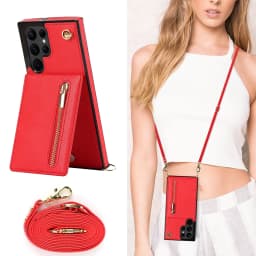 Zipper Wallet CrossBody Lanyard Case For Samsung Galaxy S24 S25 Ultra S22 S21 Note20 S20 S23 Plus 5G Kickstand Cards Solt Cover