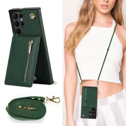 Zipper Wallet CrossBody Lanyard Case For Samsung Galaxy S24 S25 Ultra S22 S21 Note20 S20 S23 Plus 5G Kickstand Cards Solt Cover