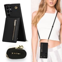 Zipper Wallet CrossBody Lanyard Case For Samsung Galaxy S24 S25 Ultra S22 S21 Note20 S20 S23 Plus 5G Kickstand Cards Solt Cover