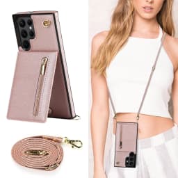 Zipper Wallet CrossBody Lanyard Case For Samsung Galaxy S24 S25 Ultra S22 S21 Note20 S20 S23 Plus 5G Kickstand Cards Solt Cover