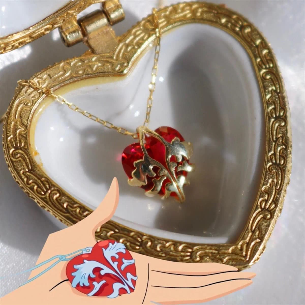 Bloom Heart Necklace, Jewelry For Woman Girl, Romantic Party Wedding Accessories, Red Peach Heart Pendant, Gold Plated,Choker