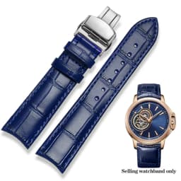 20mm 21mm 22mm Curved End Cowhide Leather Watchband for Rossini Arc Watch Band Strap 8633 617793 5793 5726 616725/5715/6713 Blue