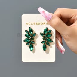 2025 Luxury Green Rhinestone Piercing Earrings For Women Vintage Geometric Wings Pendientes Elegant Statement Jewelry Wholesale