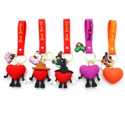 Fashion 3D Cute Bad Bunny Heart Keychain Keyring For Women Men Rubber Car Keychain Keyfob Trinket Bag Pendant Accessories