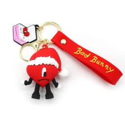 Fashion 3D Cute Bad Bunny Heart Keychain Keyring For Women Men Rubber Car Keychain Keyfob Trinket Bag Pendant Accessories