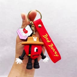 Fashion 3D Cute Bad Bunny Heart Keychain Keyring For Women Men Rubber Car Keychain Keyfob Trinket Bag Pendant Accessories